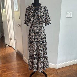 Max Studio Black and White Puff Sleeve Maxi Dress